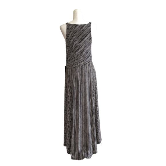 Maeve Anthropologie Dress Salsola Black Cream Striped Tie Waist Midi Dress Small - Picture 7 of 11